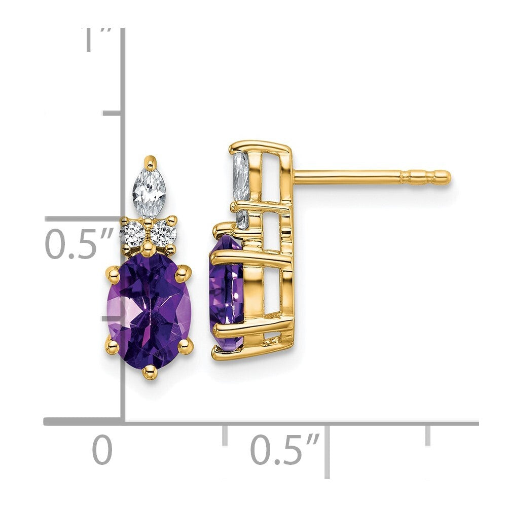 14k Yellow Gold Polished Diamond and Amethyst Twisted Drop & Dangle Earrings