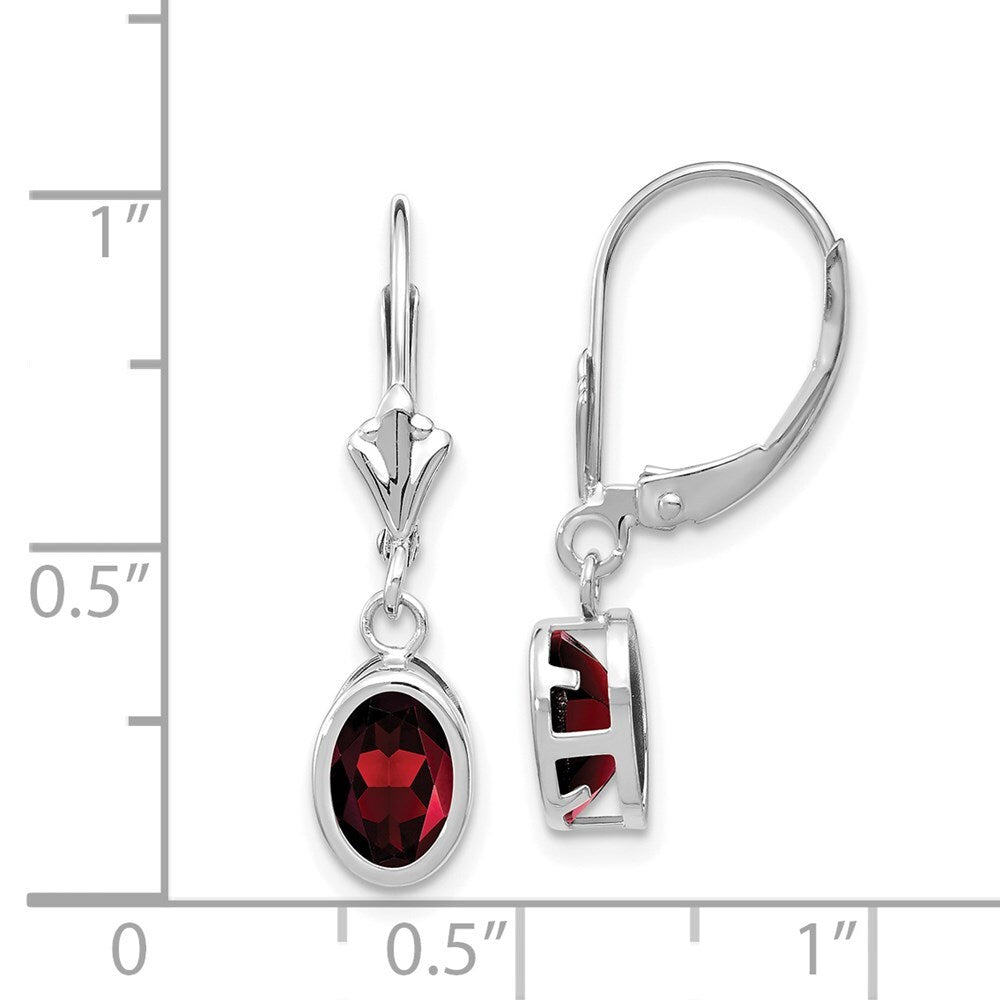 14k White Gold 7x5mm Oval Garnet Dangle Earrings Leverback Gift for Women