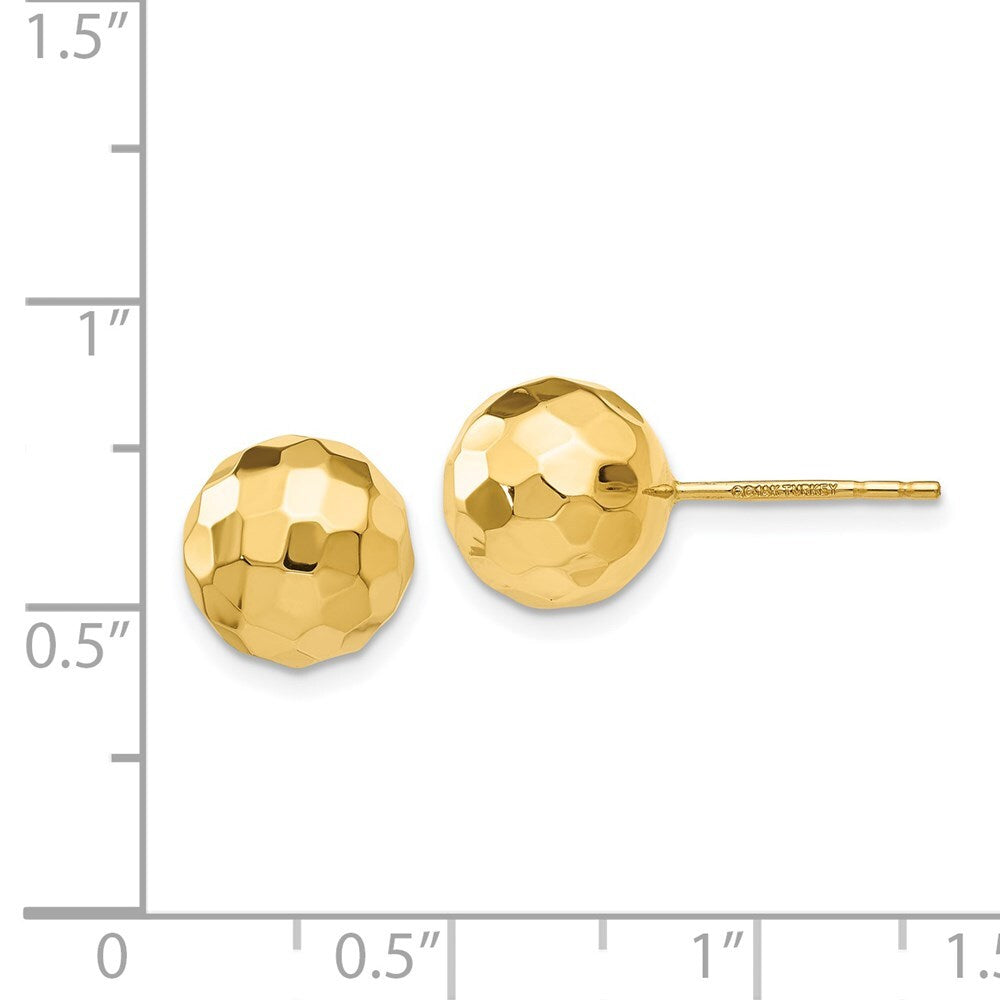 14k Yellow Gold Gold Polished and Diamond Cut 9.5MM Ball Stud Earrings