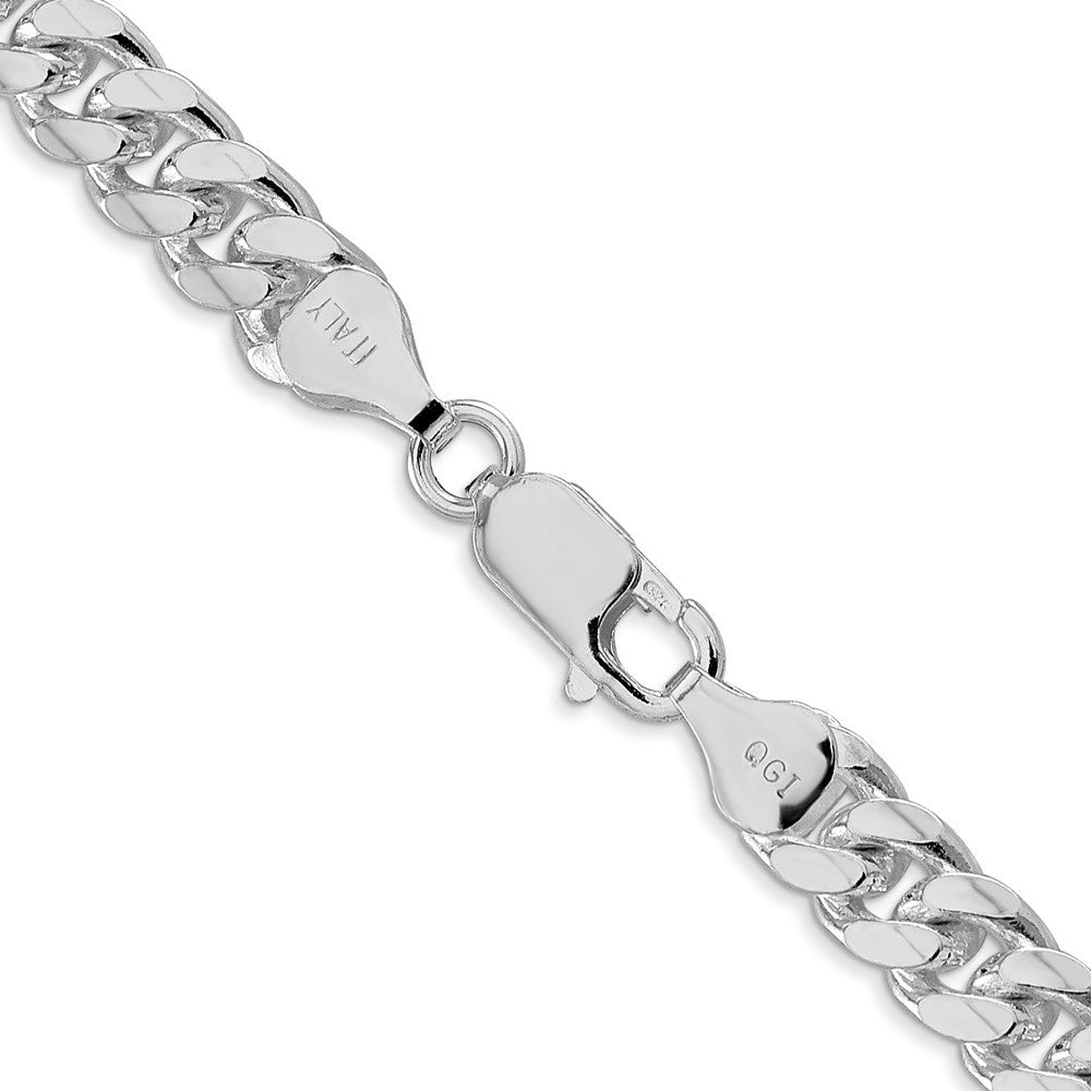 Sterling Silver Rhodium-plated 7mm Domed w/ Side Diamond-Cut Curb Chain Necklace