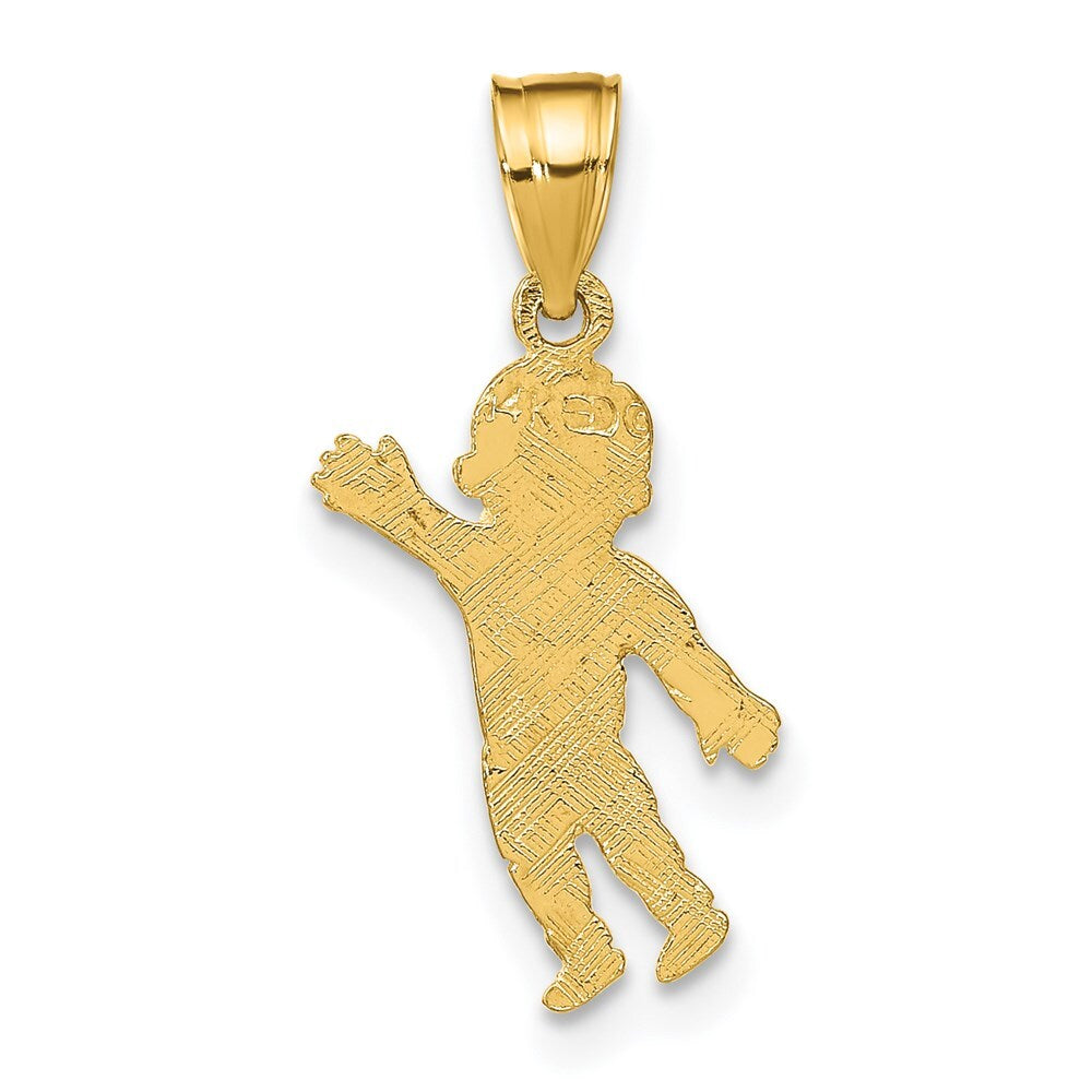 14k Yellow Gold Boy Waving with Heart on Pocket Charm Pendant for Women