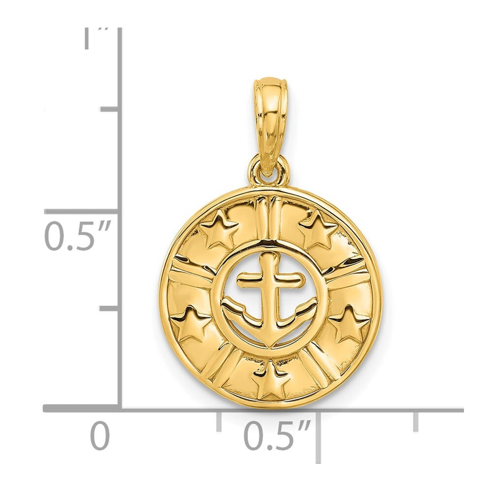 14k Yellow Gold Polished Anchor and Stars Charm Pendant for Women