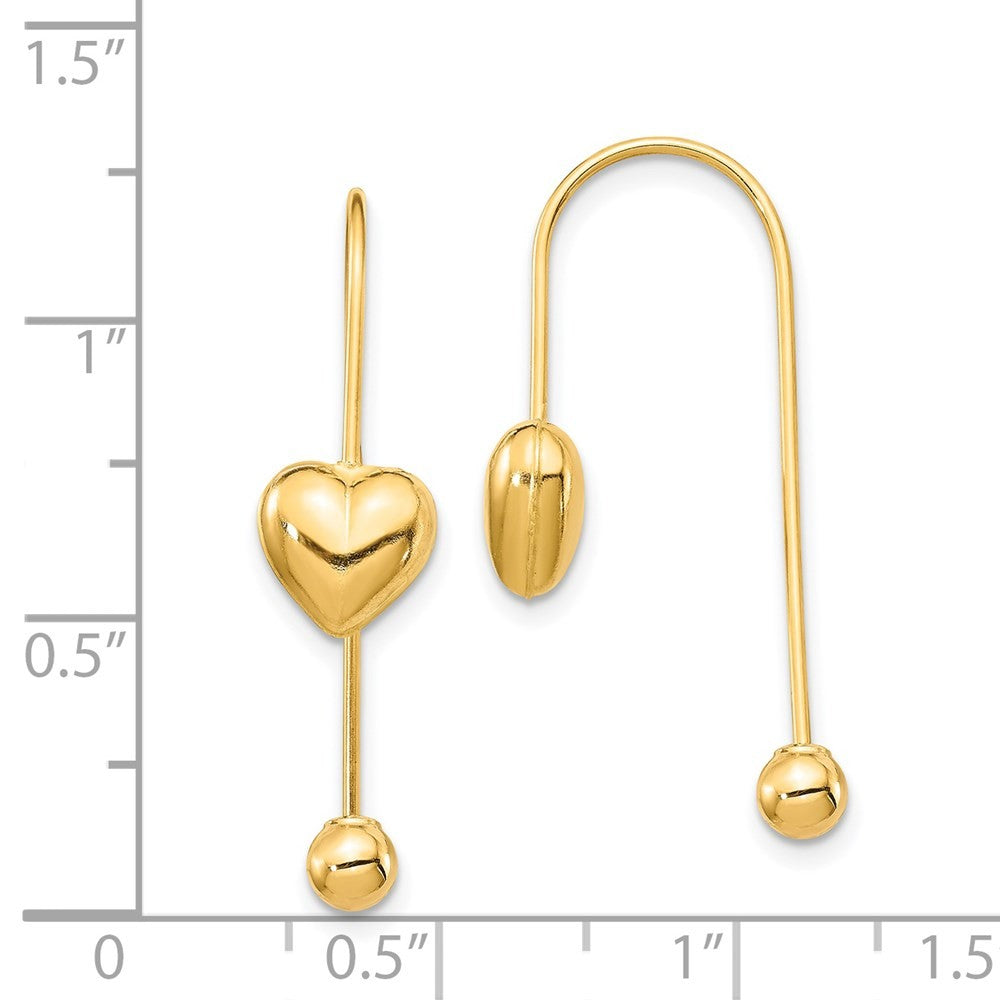 14k Yellow Gold Puffed Heart w/Screw End Threader Earrings