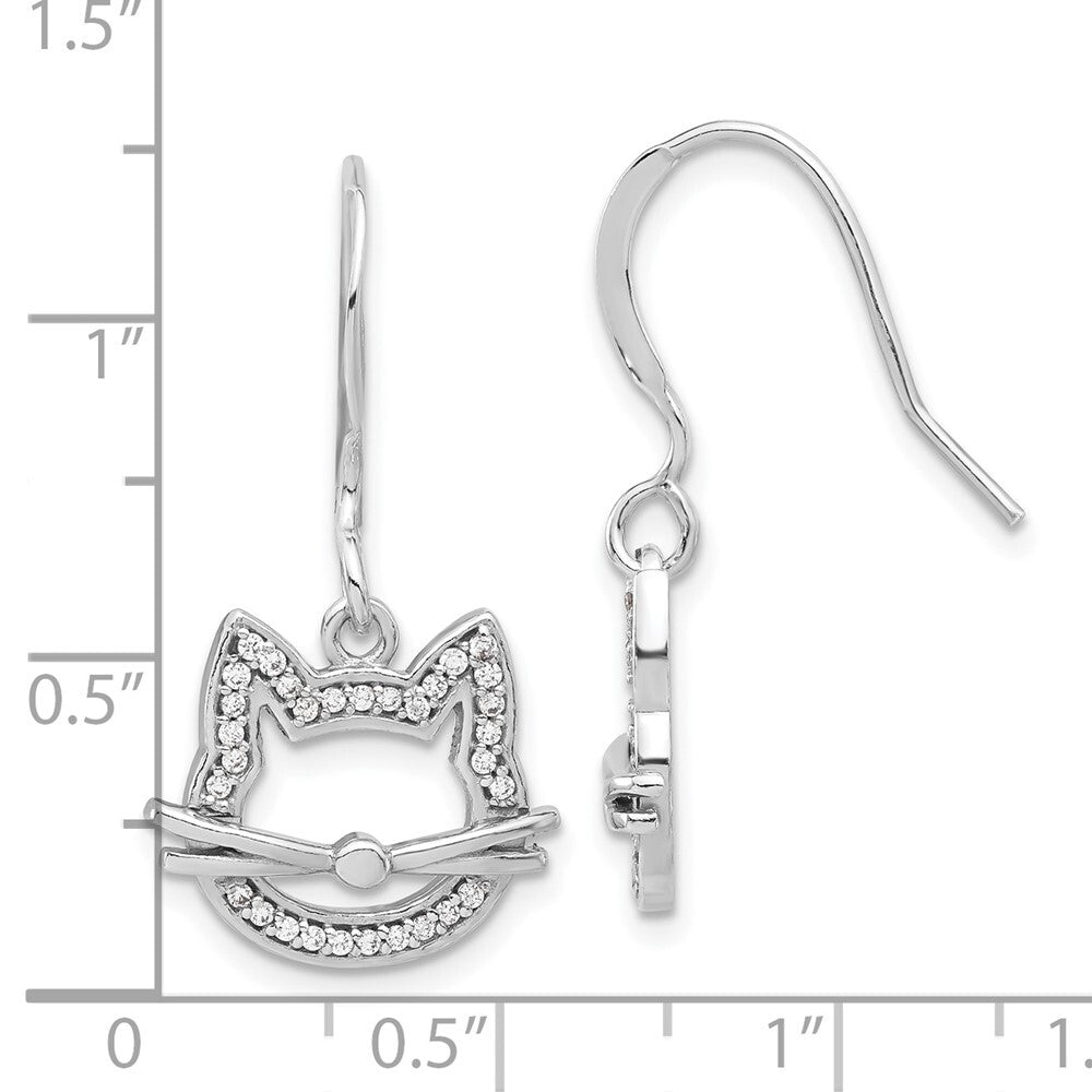 Sterling Silver Rhodium-plated Cubic Zirconia Cat Head Dangle Earrings
