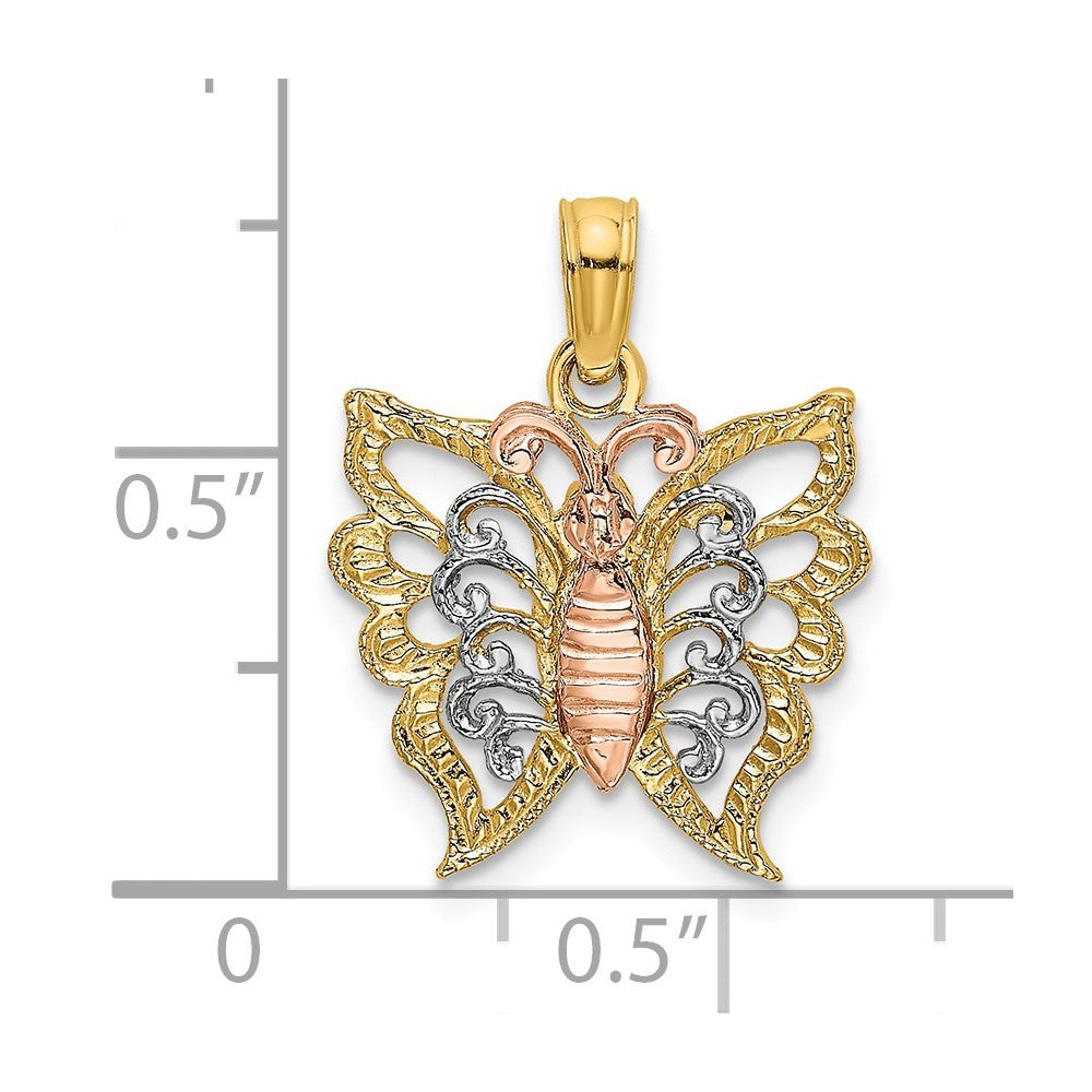 14k Two-Tone with White Rhodium Butterfly Cut-Out Charm
