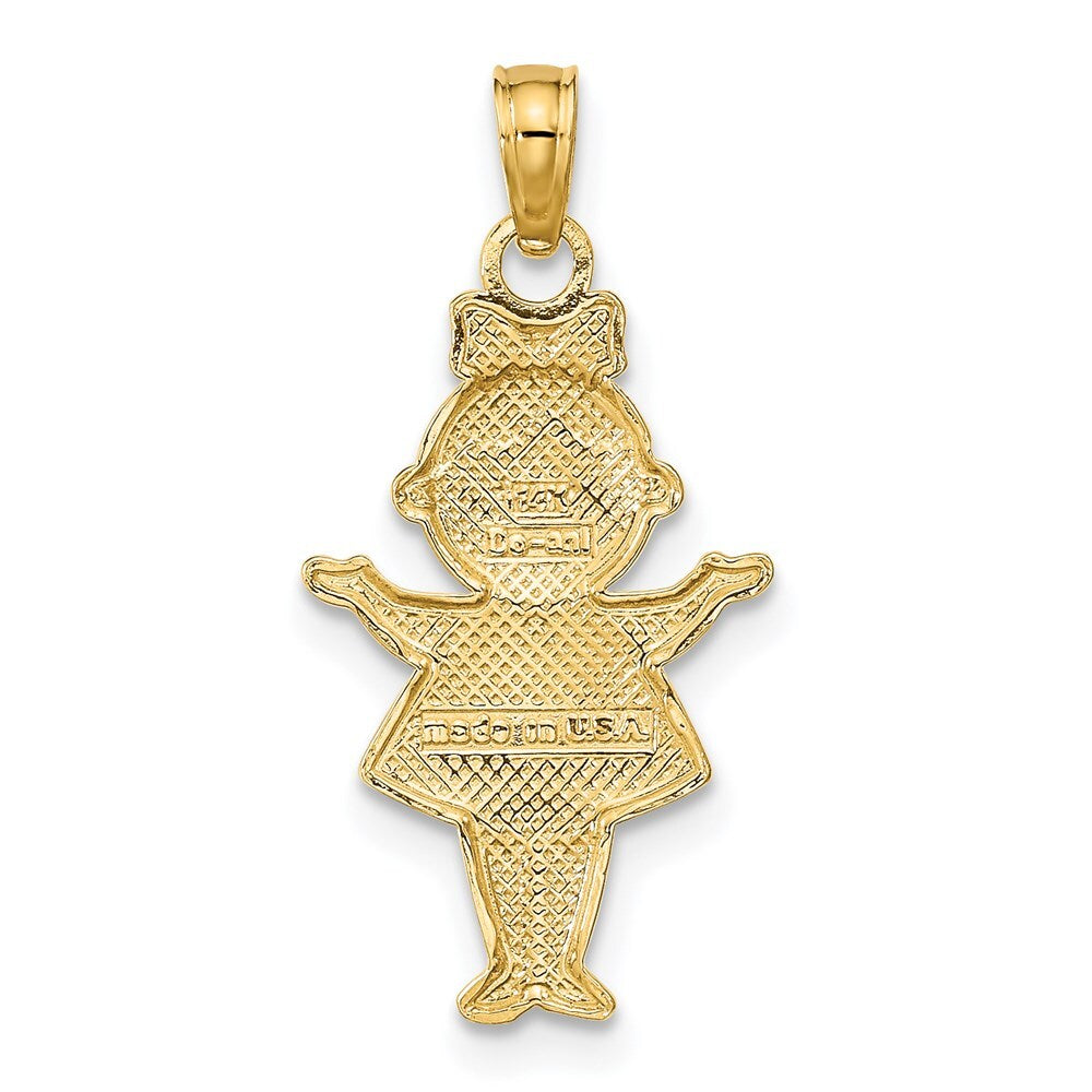 14k Yellow Gold Textured Rhodium Girl Charm Pendant for Women