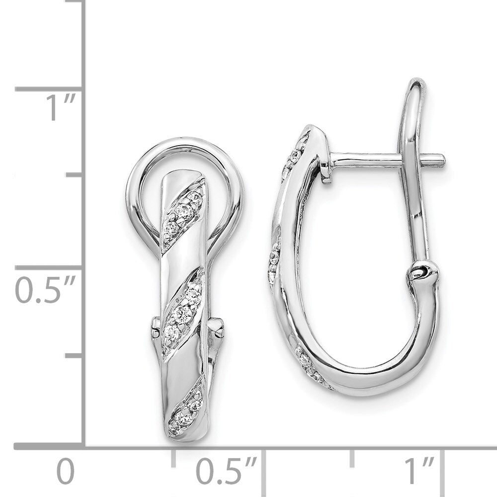 14k White Gold Diamond Omega Back Hoop Earrings
