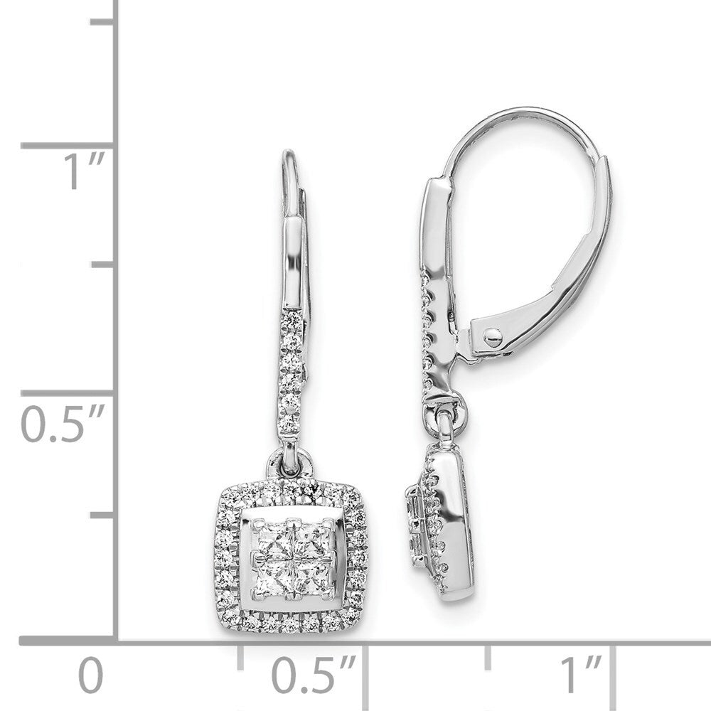 14k White Gold Diamond Cluster Leverback Drop & Dangle Earrings