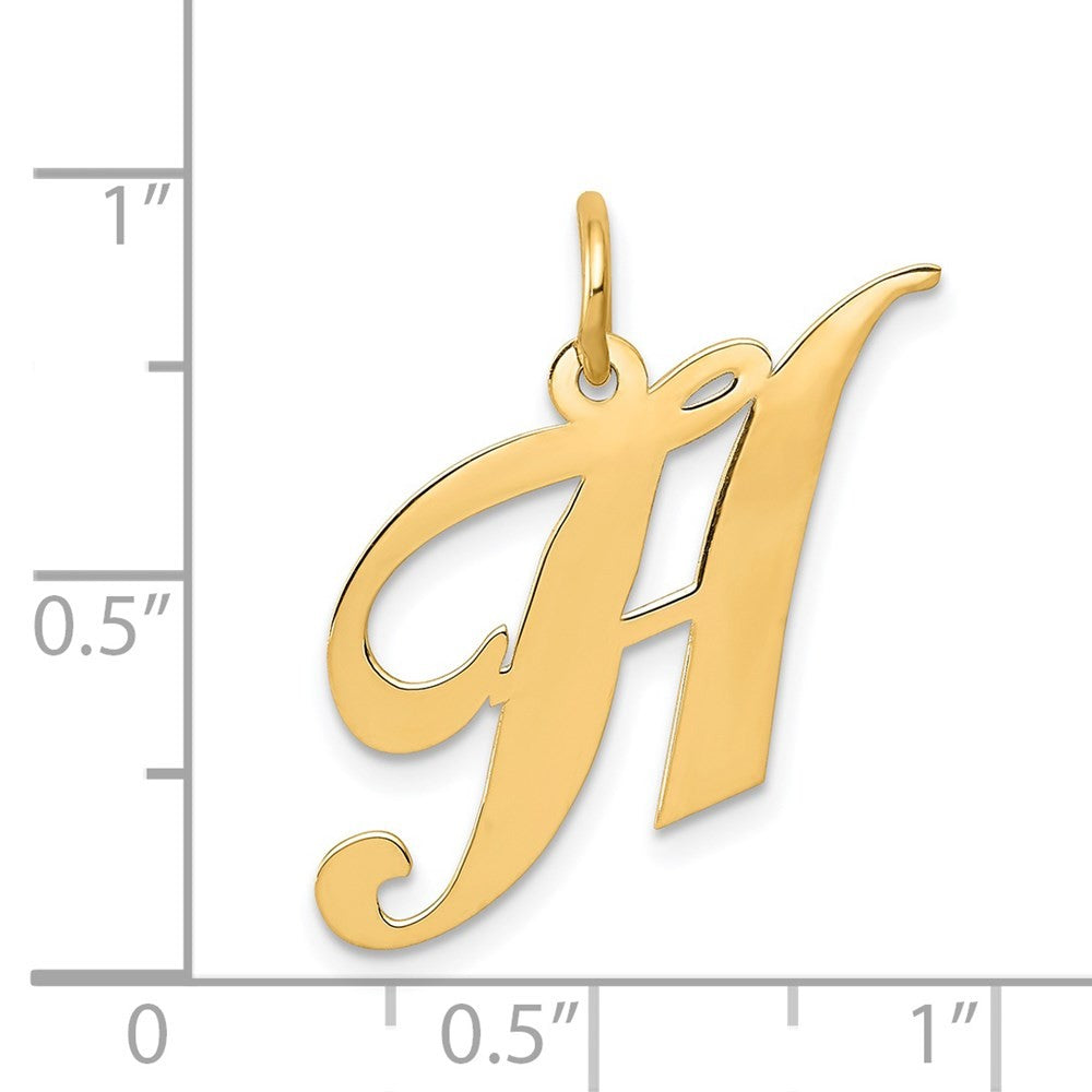 14k Yellow Gold Medium Fancy Script Letter H Initial Charm Pendant