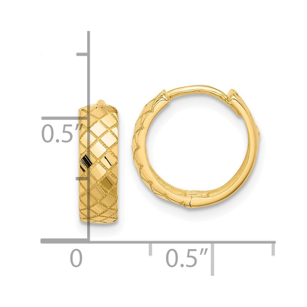 14k Yellow Gold Polished and Etched Hinged Hoop Earrings Gift for Women