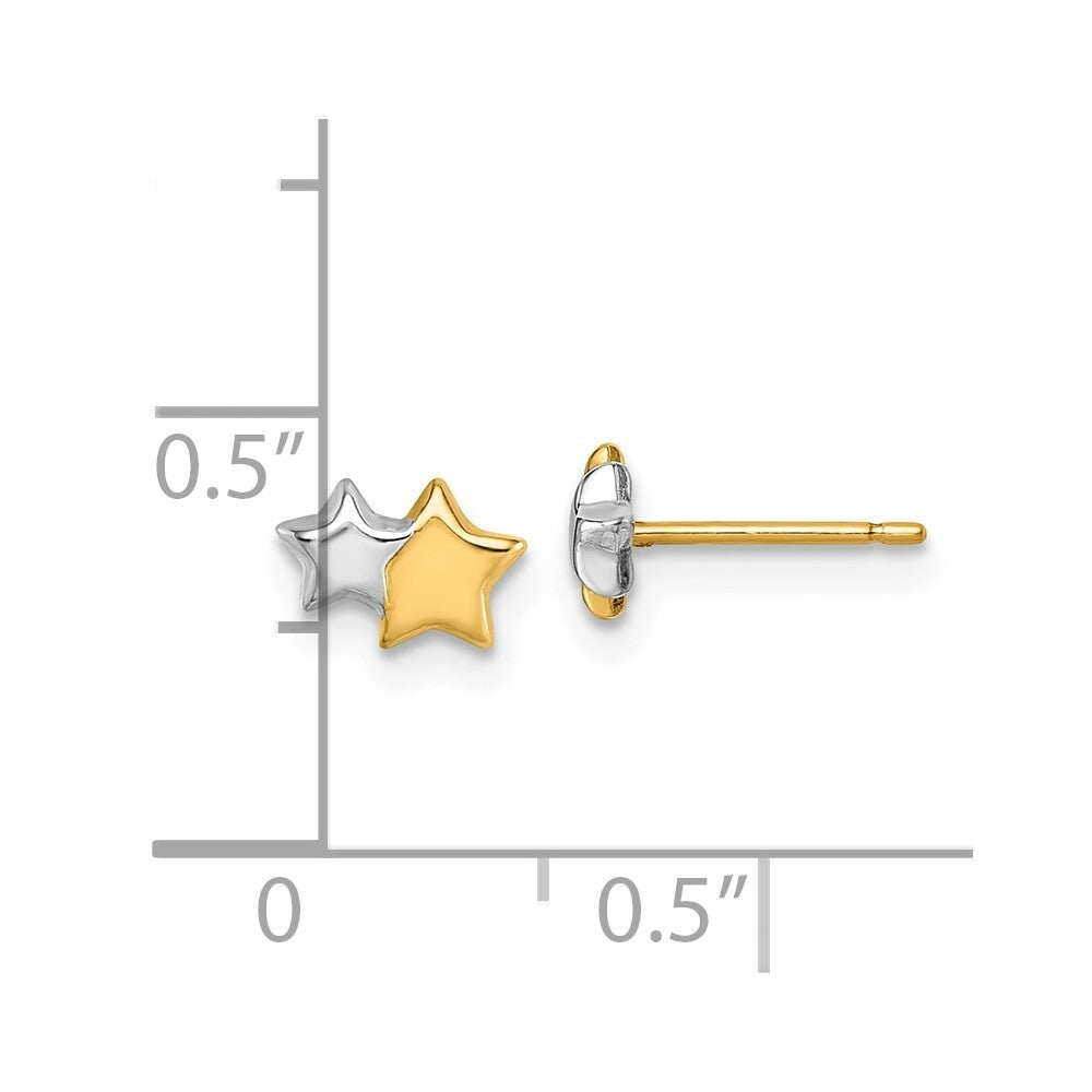 14k Yellow Gold with Rhodium Polished Double Star Stud Earrings Gift for Women