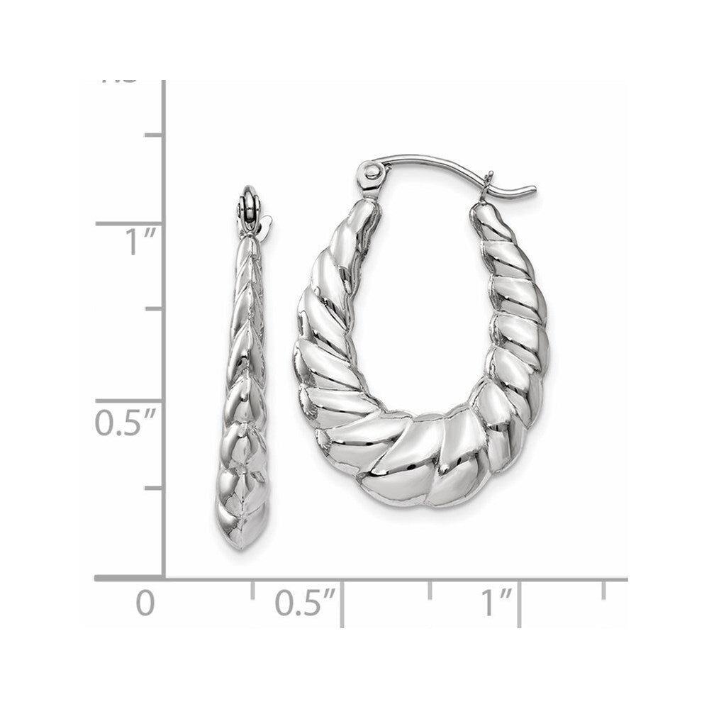 14k White Gold Polished and Textured Oval Hoop Earrings Gift for Women