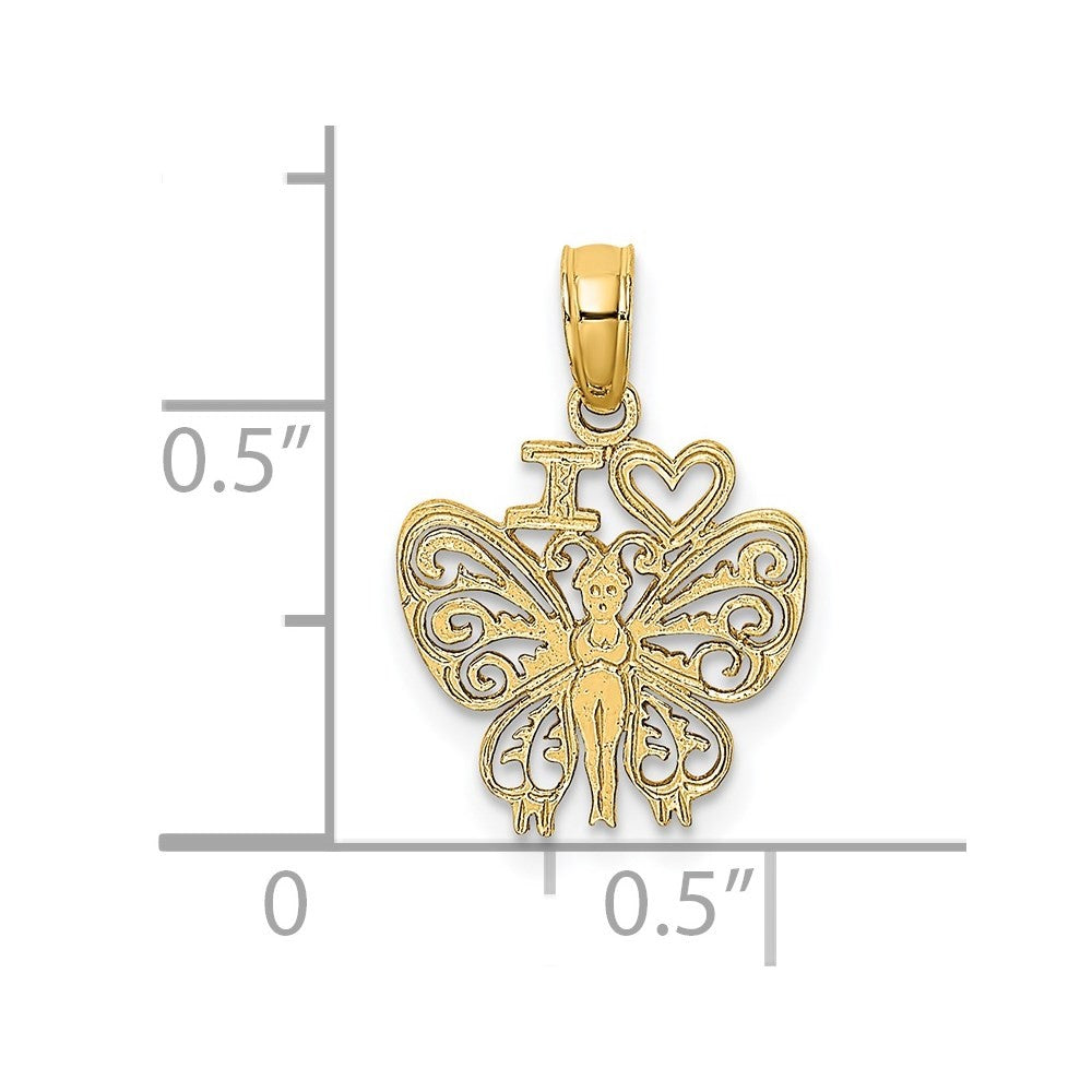 14k Yellow Gold I HEART Butterfly Charm