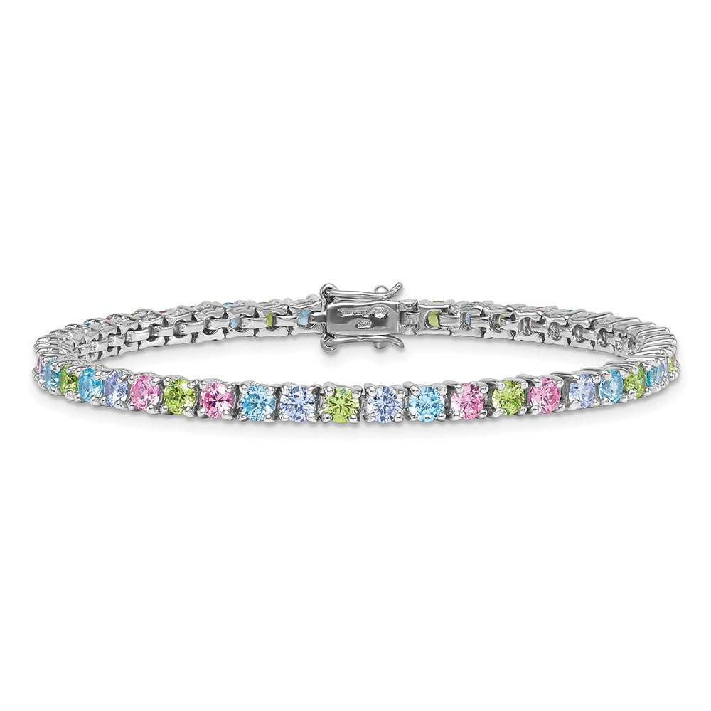 Sterling Silver Pastel Green, Pink, Blue and Purple CZ 7.25" Bracelet