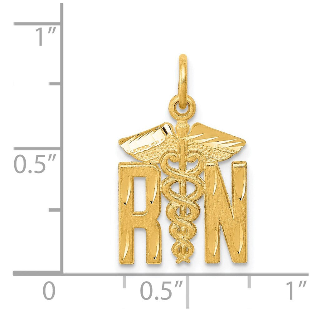 14k Yellow Gold RN Nurse Charm Pendant for Women