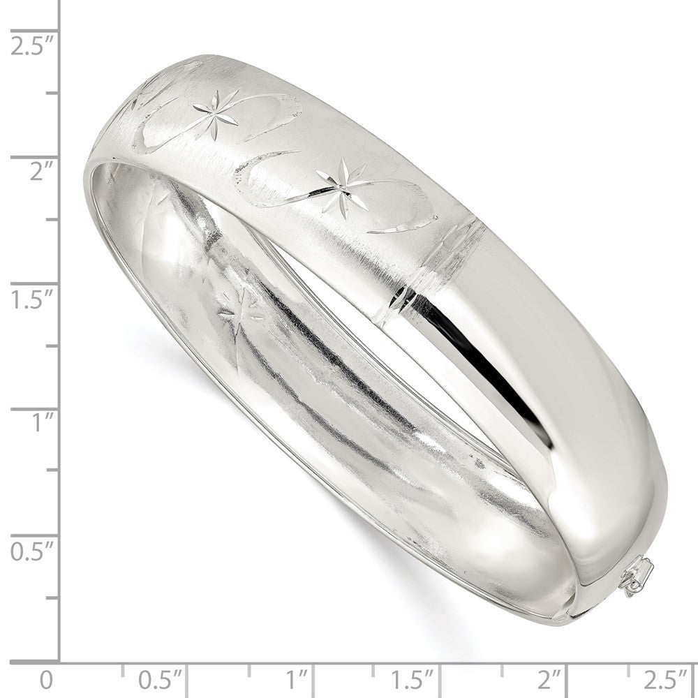 Sterling Silver Polished Diamond-Cut and Textured Adjustable Bangle