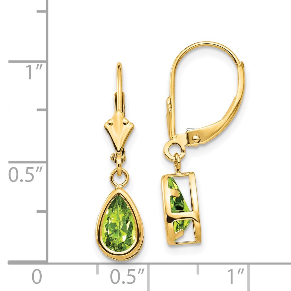 14k Yellow Gold 8x5mm Pear Peridot Leverback Drop & Dangle Earrings