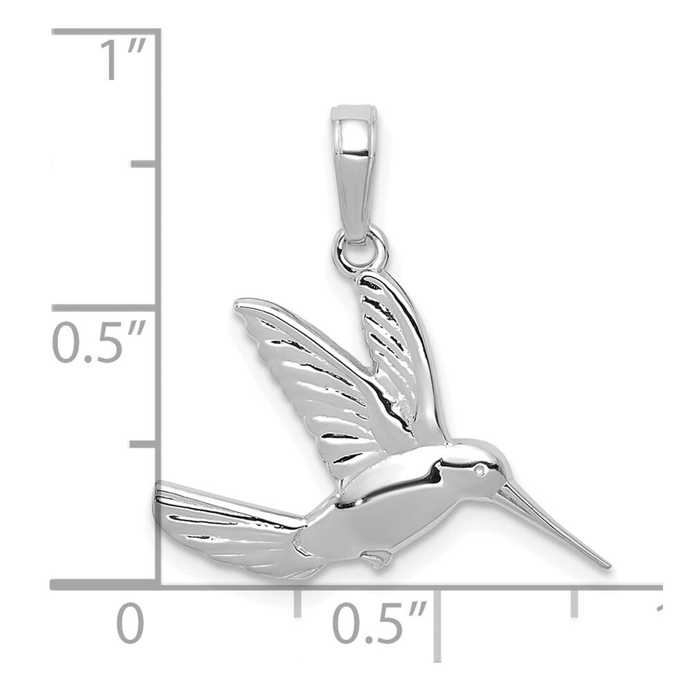 14k White Gold Polished Hummingbird in Flight Pendant for Women