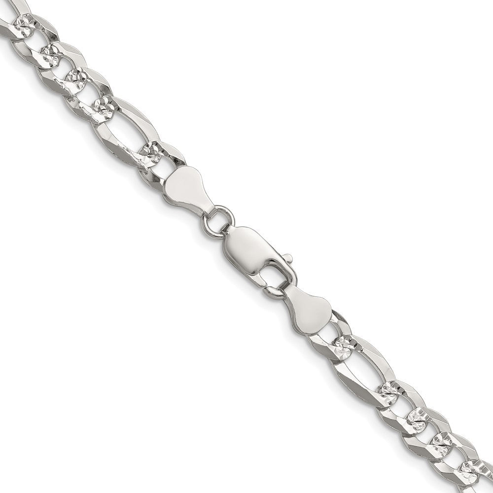Sterling Silver 7.0mm Flat Diamond-Cut Pave Figaro Chain Necklace