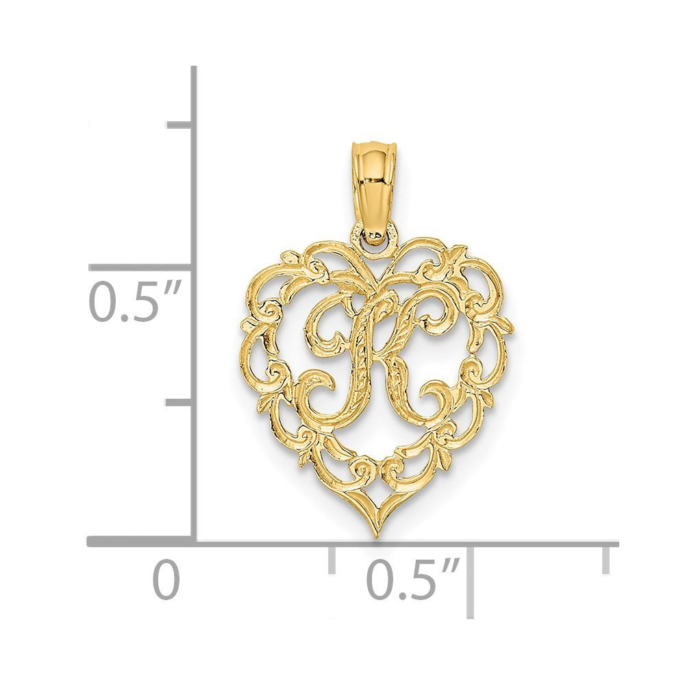 14k Yellow Gold Heart Script Letter K Initial Charm