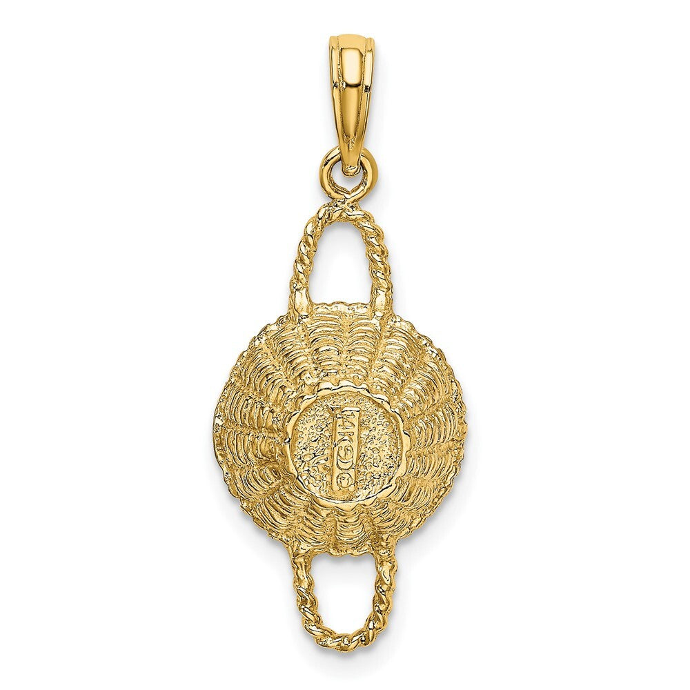 14k Yellow Gold 3-D 2 Handles Round Basket Charm Pendant for Women
