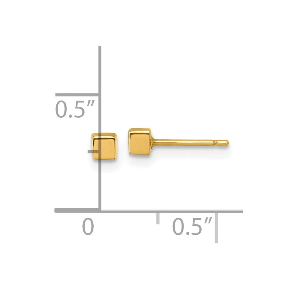 14k Yellow Gold Polished 3mm Cube Stud Earrings Gift for Women