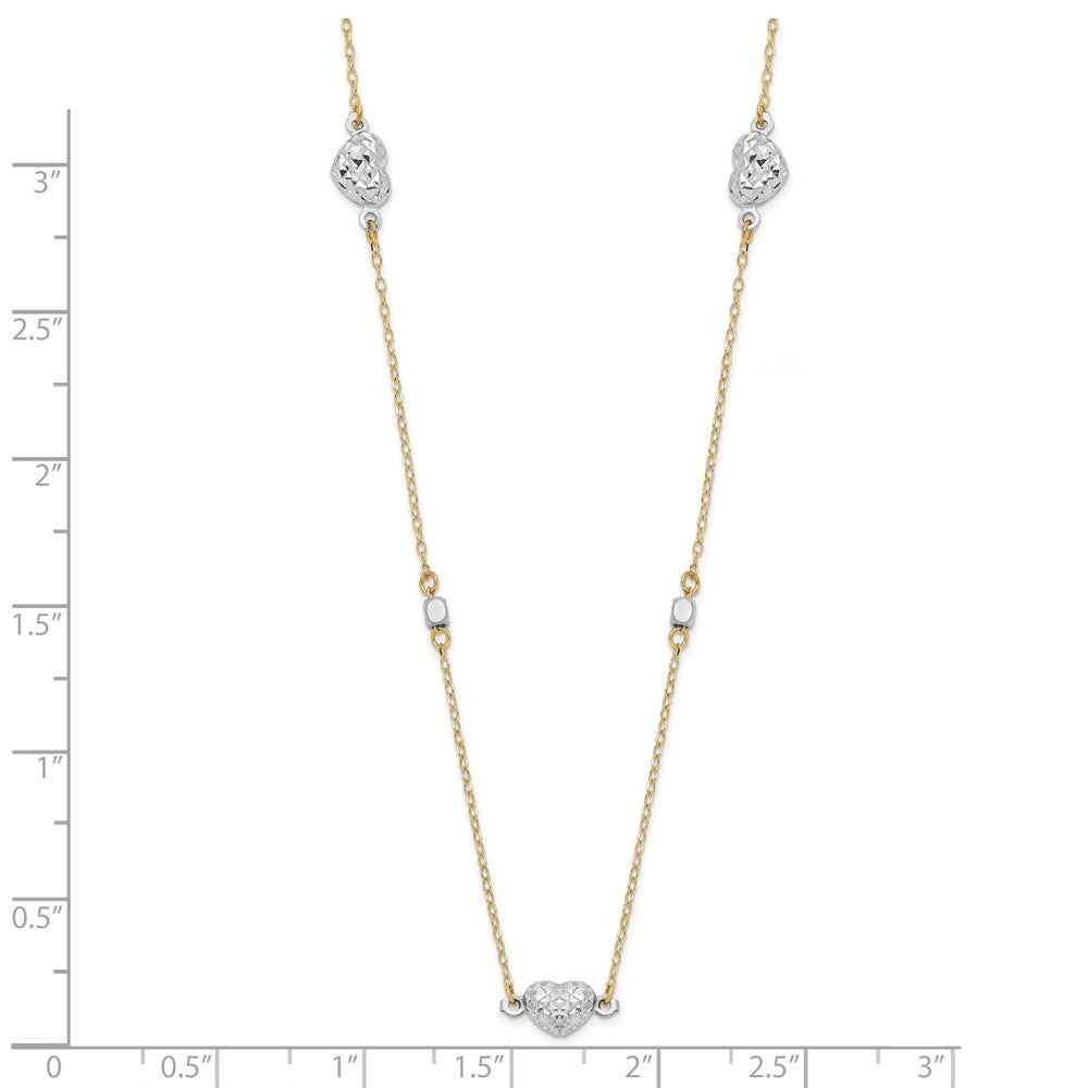 14K Two Tone Polished Diamond-Cut Hearts Necklace