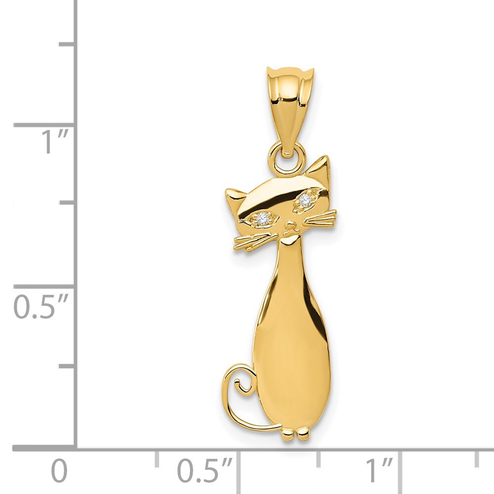 14k Yellow Gold Diamond Cat Pendant for Women
