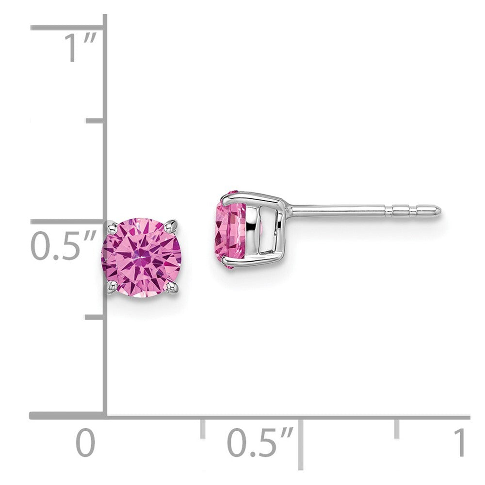 14k White Gold Round Created Pink Sapphire Stud Earrings