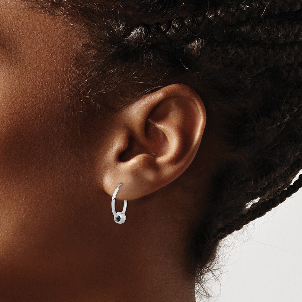 14K White Gold Polished Hoop with a Diamond Cut Ball Earrings Gift for Women