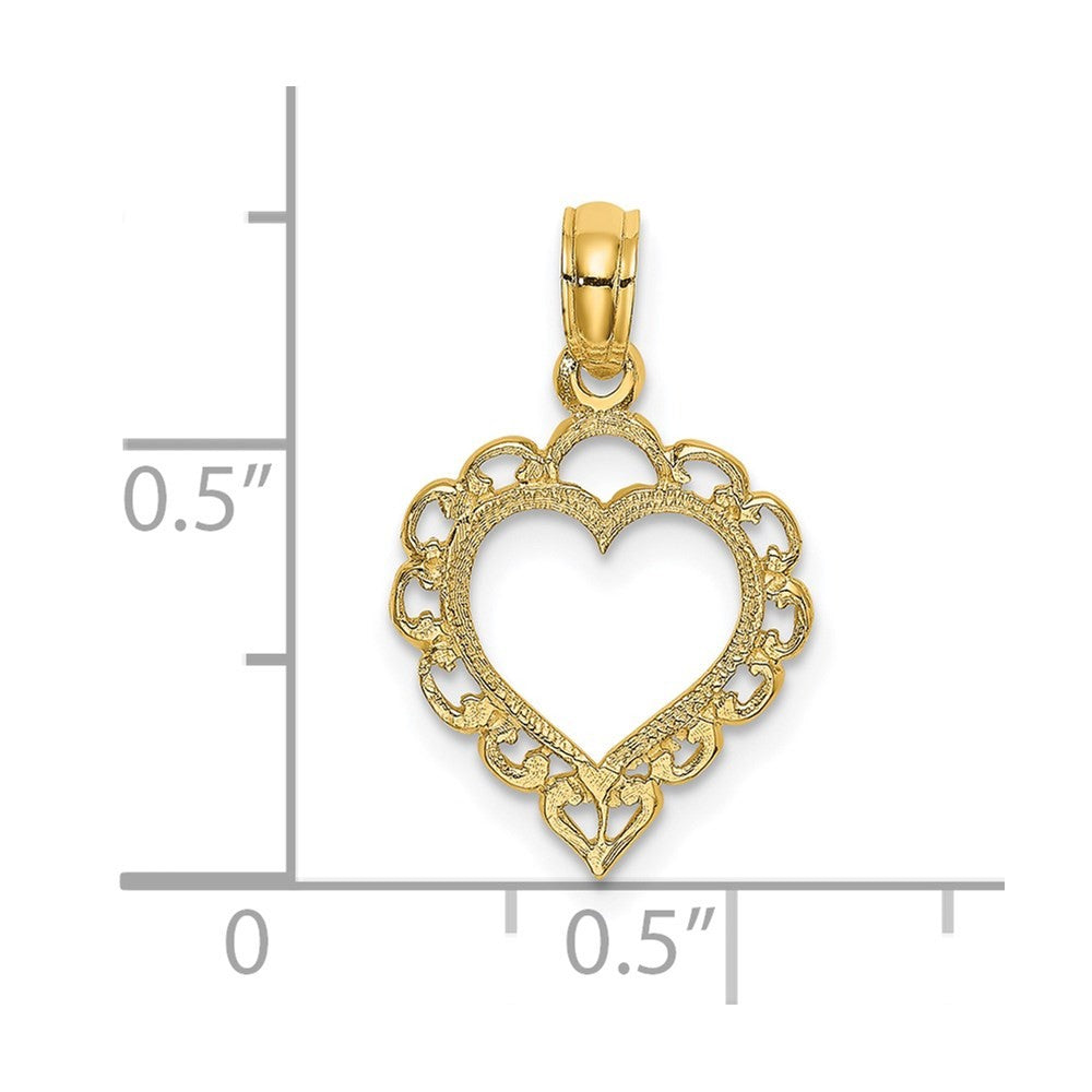 14k Yellow Gold Heart with Lace Border Charm