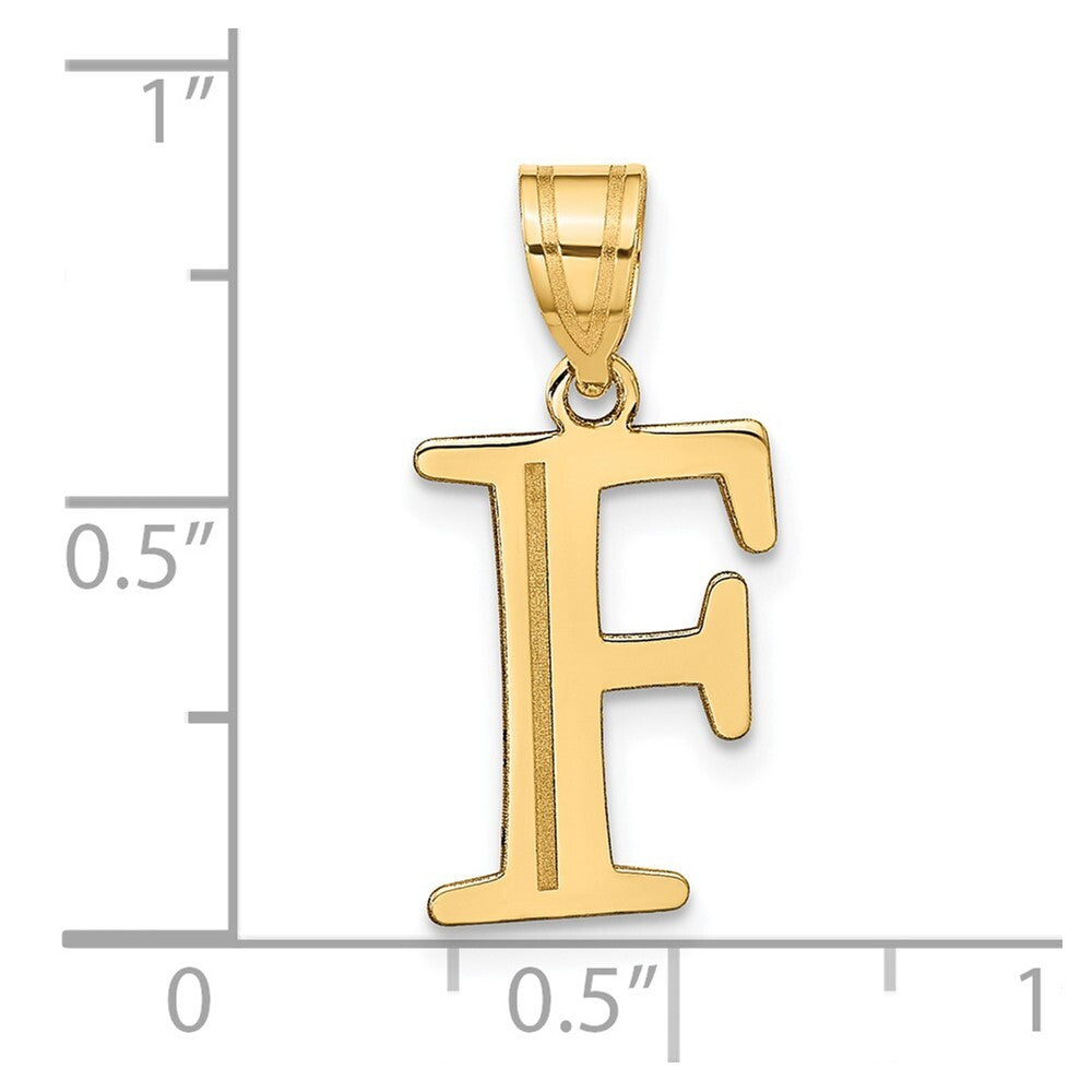14k Yellow Gold Polished Etched Letter F Initial Pendant for Women