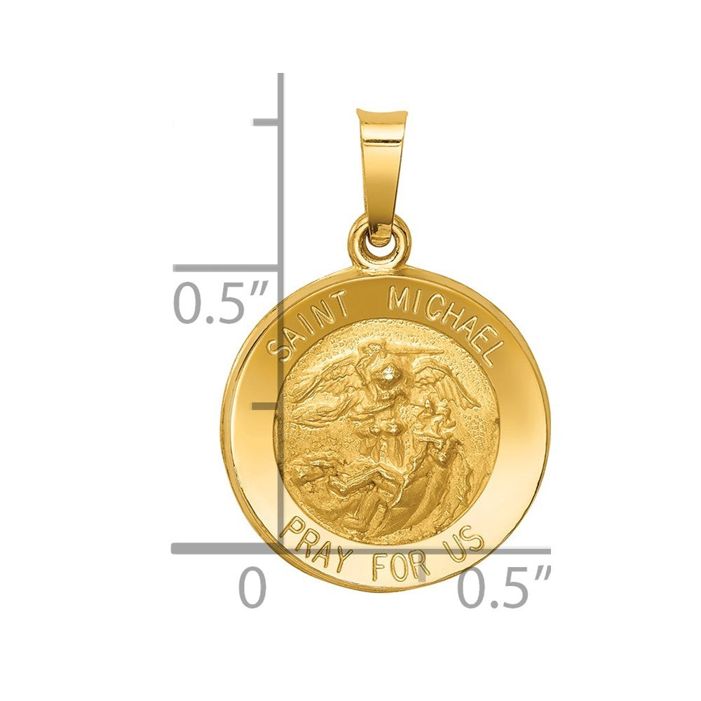 14k Yellow Gold Polished and Satin St Michael Medal Hollow Pendant