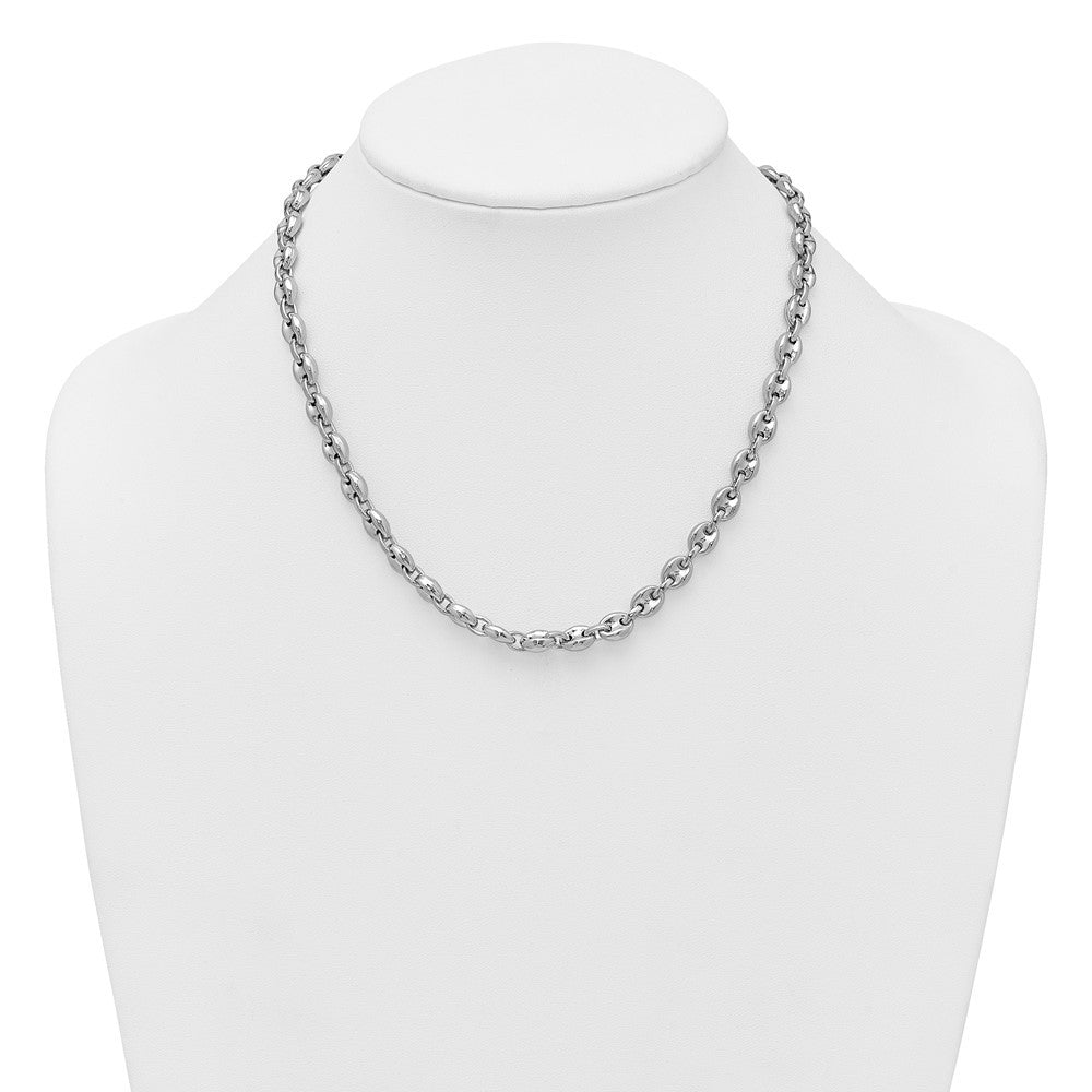 Sterling Silver Rhodium-plated Polished 7mm Puffed Mariner Link 18 inch Necklace
