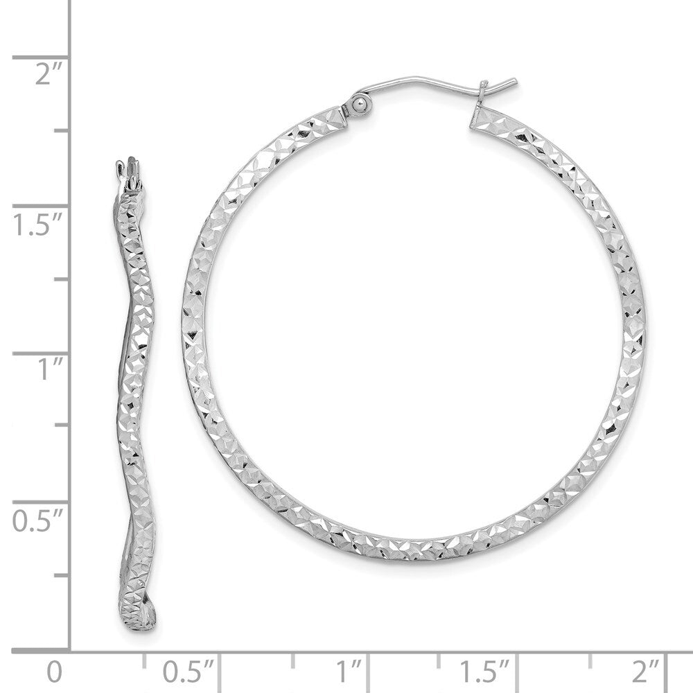 Sterling Silver Rhodium-plated Wavy Diamond-cut 1.75mm Round Hoop Earrings