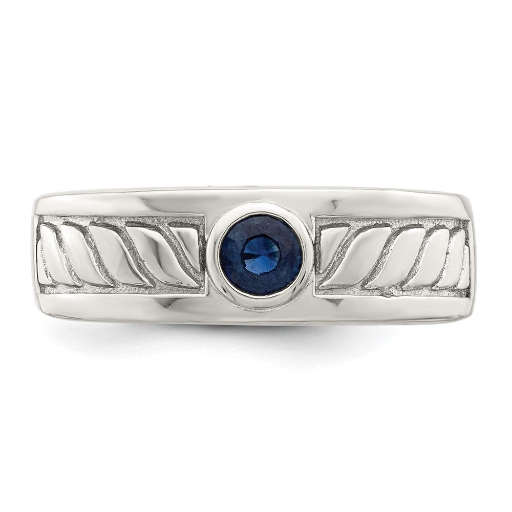 Sterling Silver Rhodium-plated Men's Blue Sapphire Ring Size 11