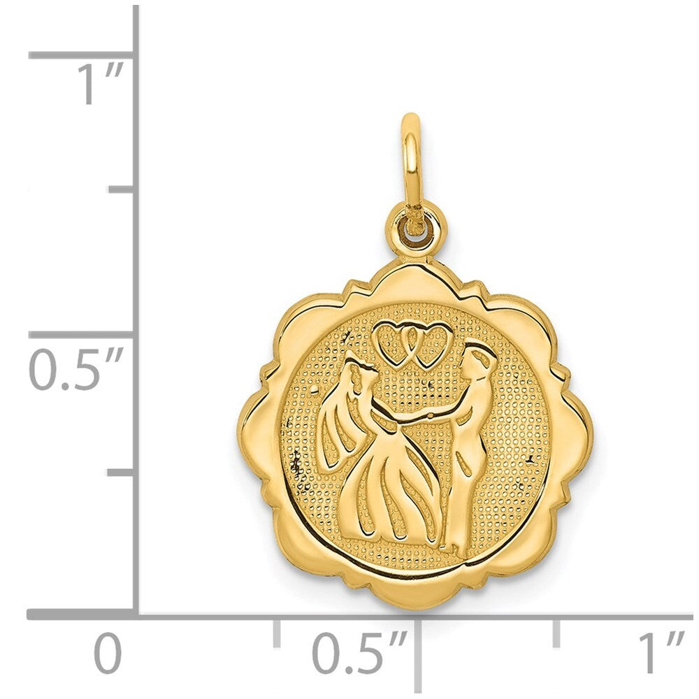 14k Yellow Gold Bride and Groom Textured Back Charm Pendant for Women