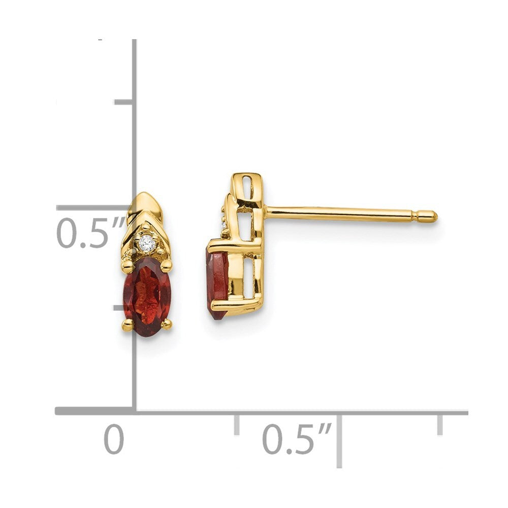 14k Yellow Gold Garnet and Diamond Stud Earrings Gift for Women