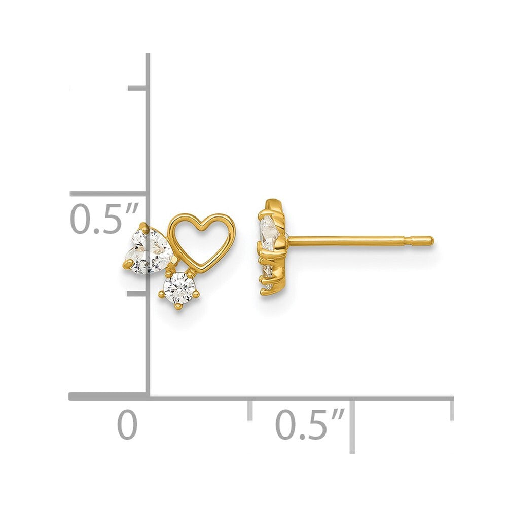 14k Yellow Gold Polished Cubic Zirconia Hearts Stud Earrings Gift for Women