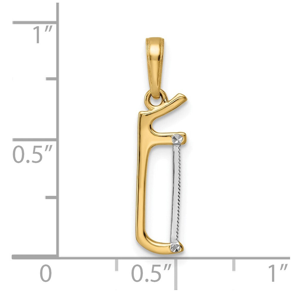 14k Yellow Gold and White Rhodium Diamond-Cut Hacksaw Pendant for Women