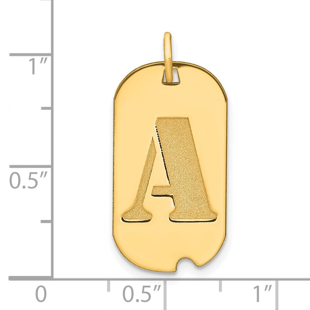 14k Yellow Gold Polished Letter A Initial Dog Tag Pendant for Women