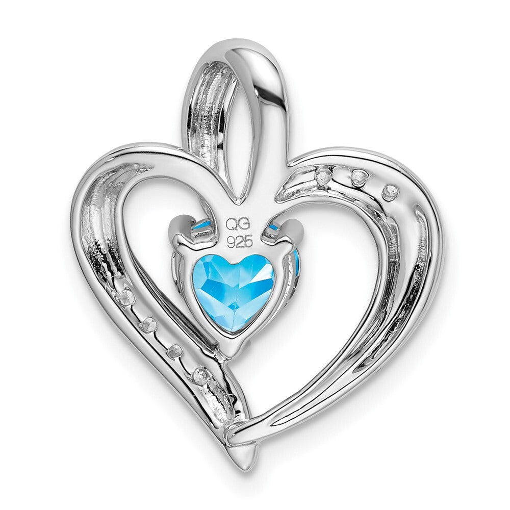 14k White Gold Blue Topaz and Diamond Heart Pendant for Women