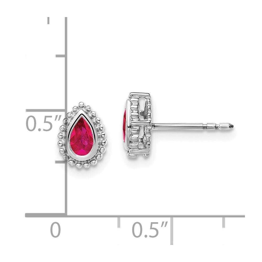14k White Gold Pear Ruby Stud Earrings