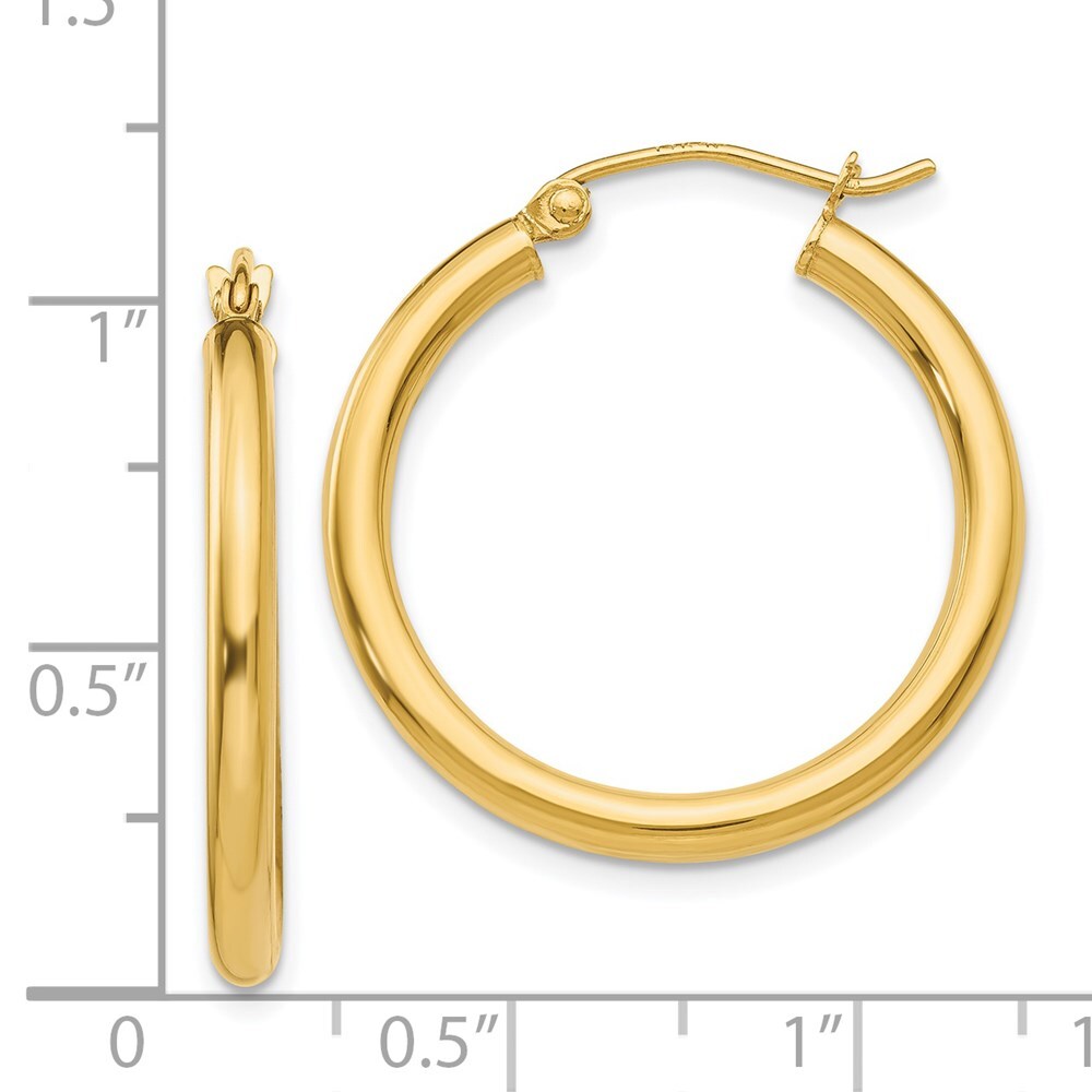 14k Yellow Gold Polished 2.5mm Lightweight Tube Hoop Earrings Gift for Women