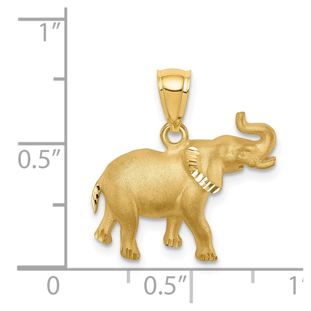 14k Yellow Gold Brushed Diamond-cut Elephant Pendant for Women