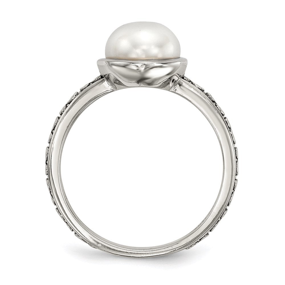 Sterling Silver 14k Antiqued 8mm Button FWC Pearl Set of 3 Ring Sz 8
