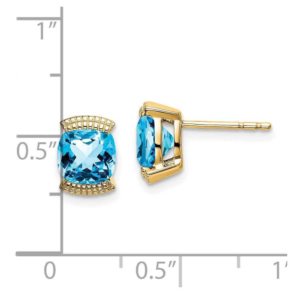 14k Yellow Gold Blue Topaz Stud Earrings