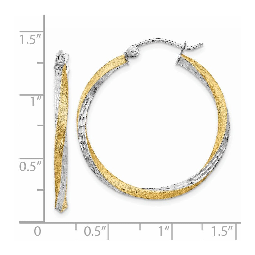 14k Yellow Gold & Rhodium Diamond-cut 2.5mm Twisted Hoop Earrings