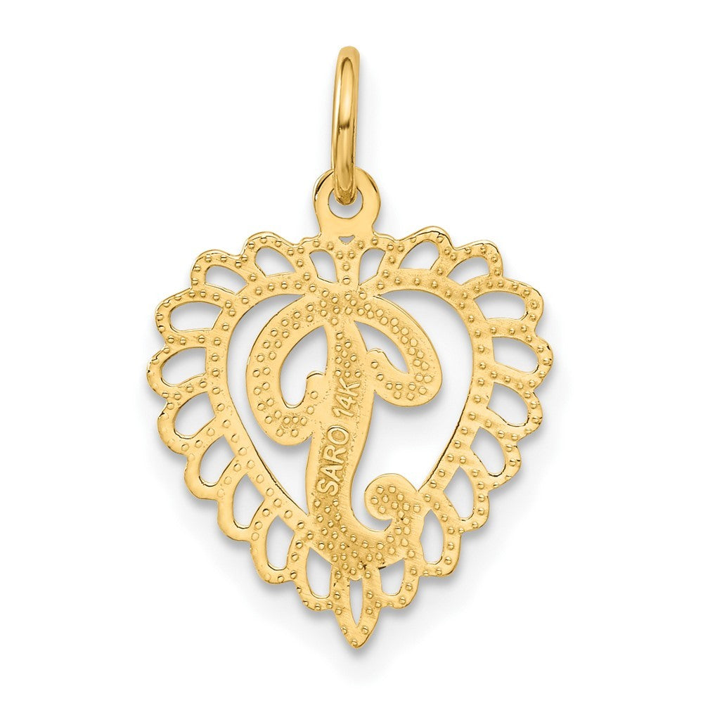14k Yellow Gold Heart Letter P Charm
