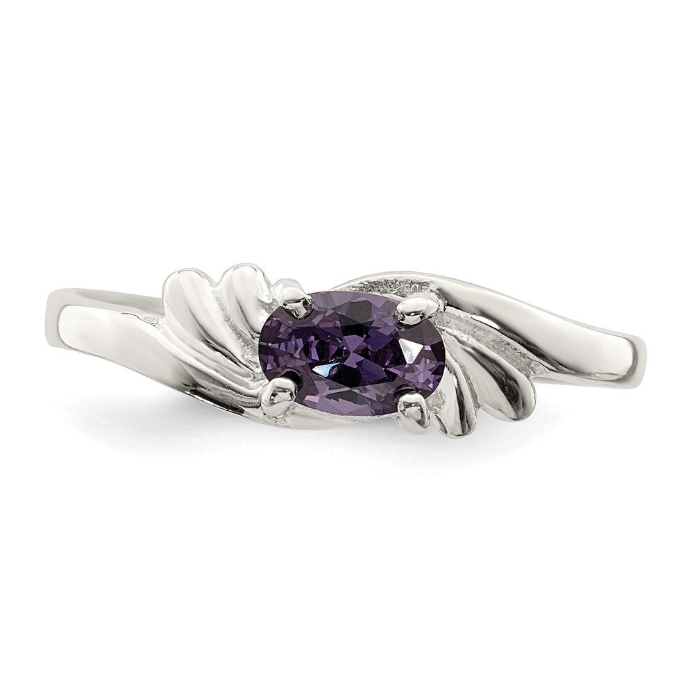 Sterling Silver Purple Oval Cubic Zirconia Ring Size 6